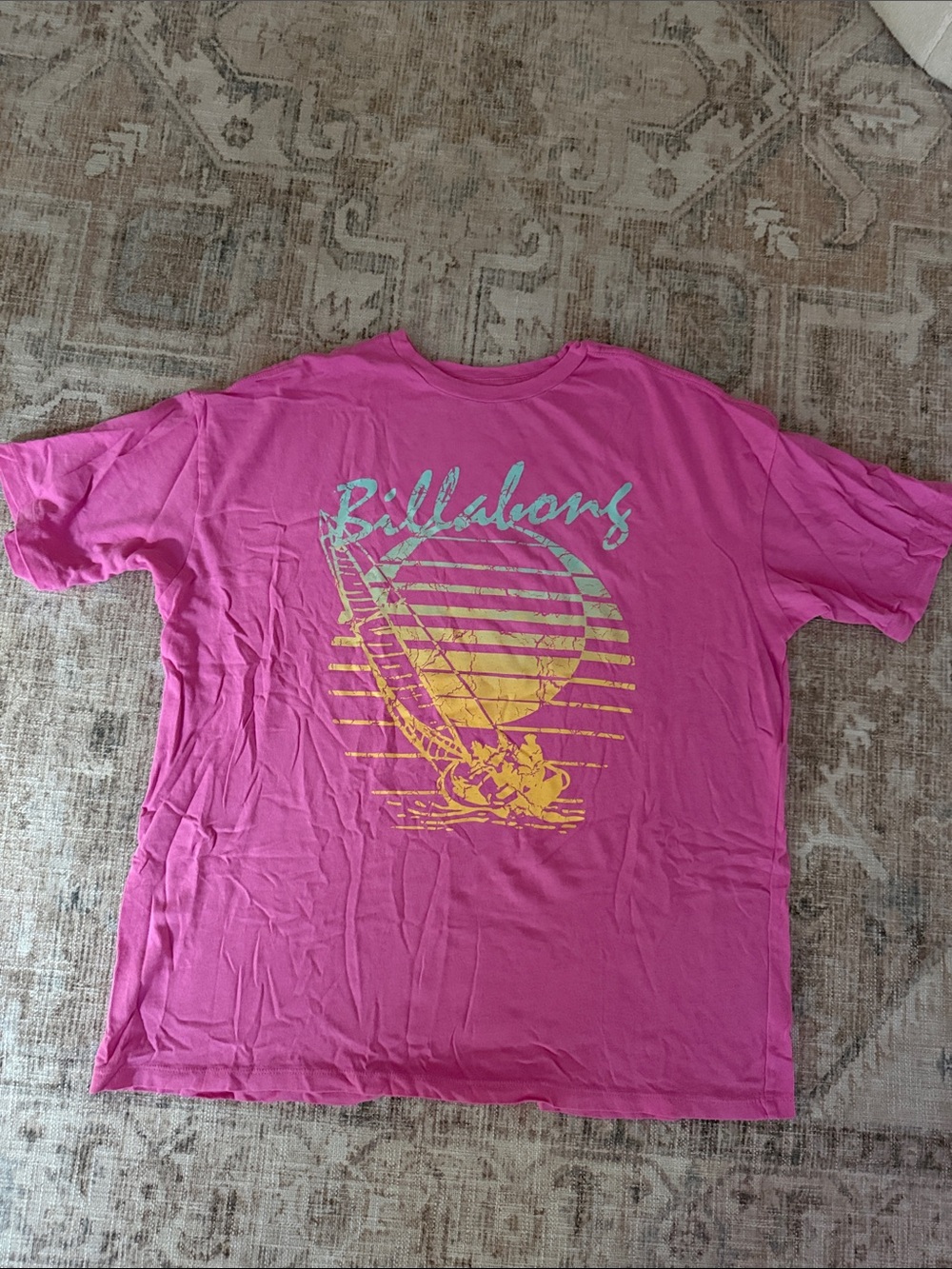 Billabong Hot Pink Tee with Yellow & Teal Sailboat Graphic